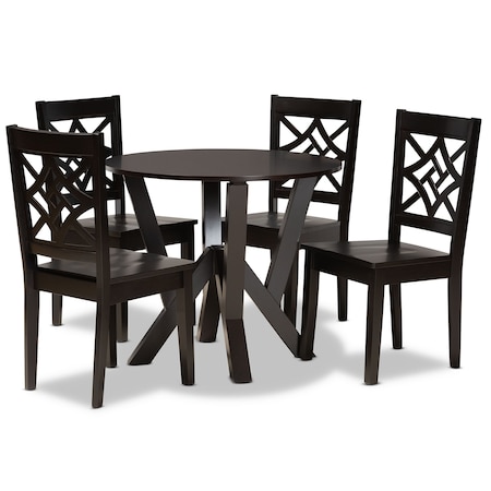 Baxton Studio Kaila Modern and Contemporary Dark Brown Finished Wood 5-Piece Dining Set 179-11385-10900-Zoro